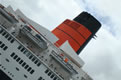 Photograph of the QE2's iconic red and black funnel