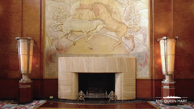 The Cabin-class Lounge fireplace