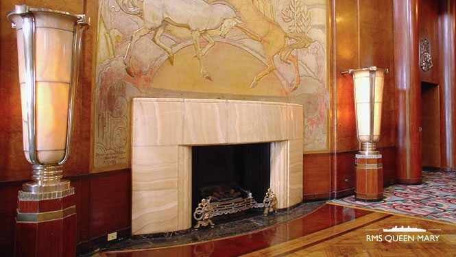 The Cabin-class Lounge fireplace